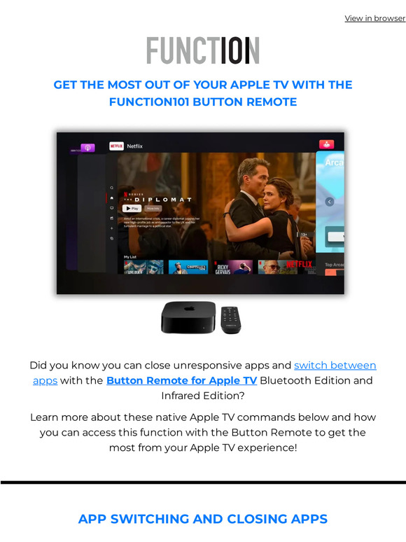 Apple TV Button Remote Helpful Tip - App Switching & closing unresponsive Apps