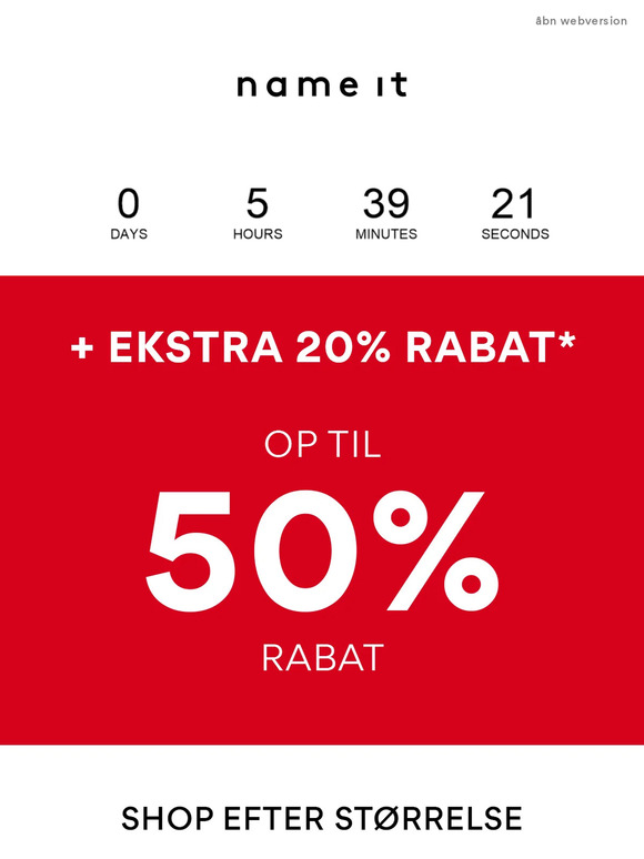 Sidste timer : 20% ekstra rabat på sale