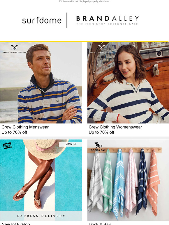 Crew Clothing, FitFlop, Dock & Bay, Gottex, Pranella, Maze garden furniture: CLEARANCE, Emma mattresses, Reiss and Hackett London