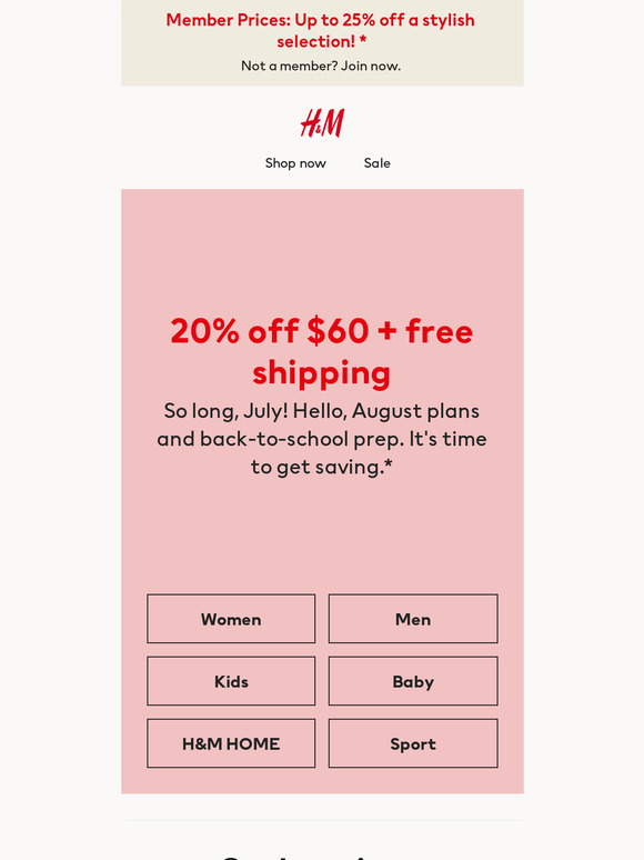 H and m clearance free delivery code