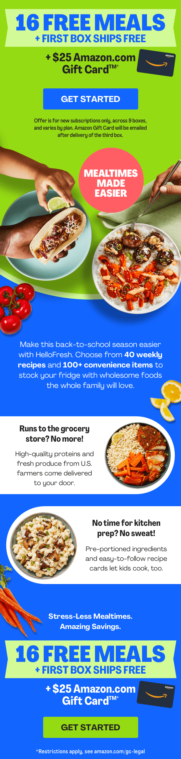 Mealtimes made easier | Get 16 FREE MEALS + FIRST BOX SHIPS FREE + $25 AMAZON.COM GIFT CARD