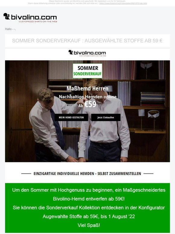 Letzter Aufruf - Sommer Sonderverkauf: Hemd ab 59€!