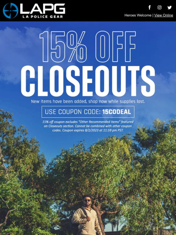 LA Police Gear: Stack 15% off on top of already discounted prices | Milled