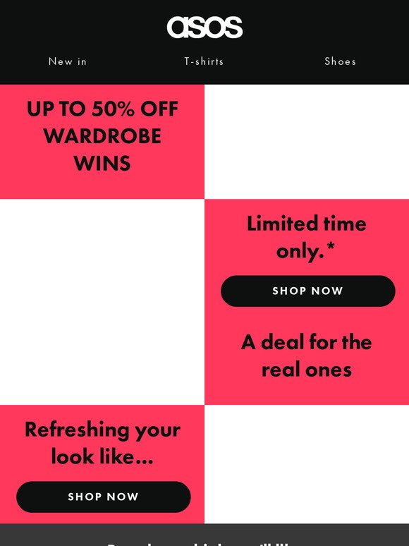 Up to 50% off wardrobe wins 🚀