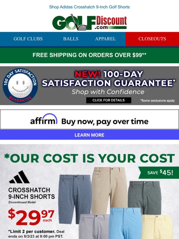 Adidas Crosshatch 9-Inch Golf Shorts Just $29.97, Save $45!