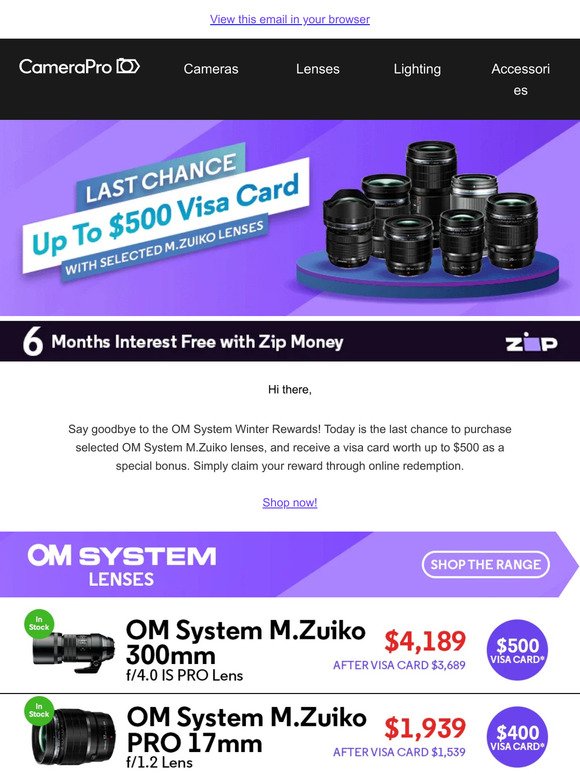 Last Chance: Get Up to $500 Visa Card with M.Zuiko Lens Purchase! ⏳