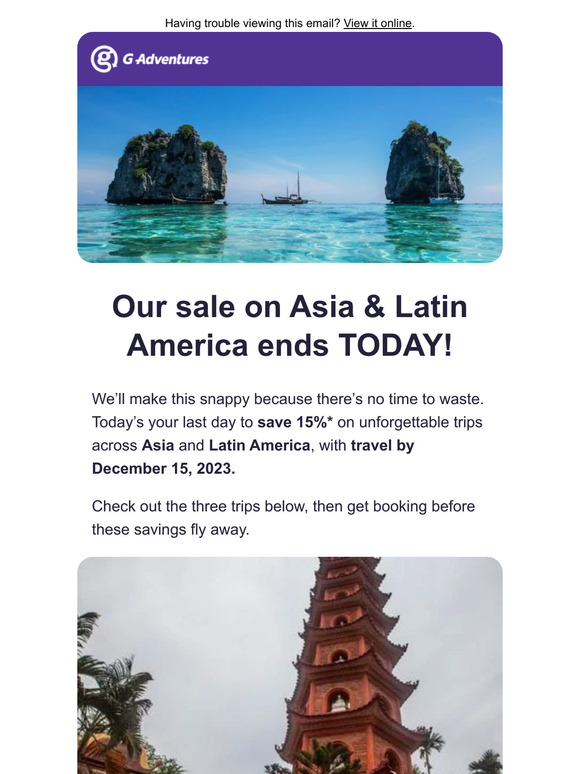 Last day to save on Asia & Latin America!