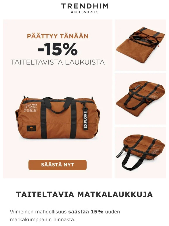 -15% alennus Lazy Bear -laukuista päättyy tänään!
