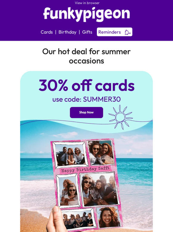 Funky Pigeon 🌞 —, treat yourself to 30 off! 🌞 Milled