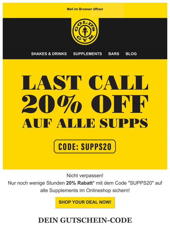 Last Call - Supps mit 20% sichern! 📢