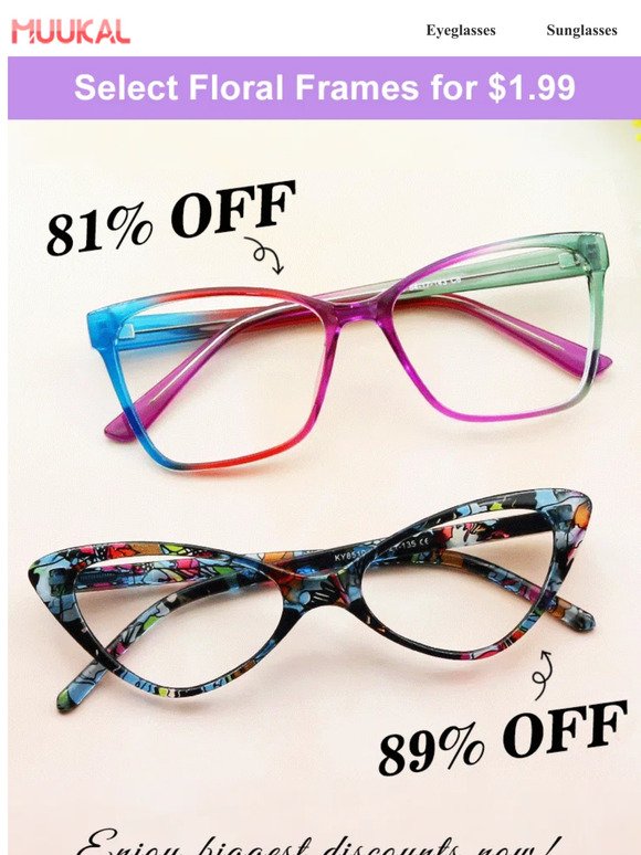 30% OFF Floral Glasses, Enjoy all you want!