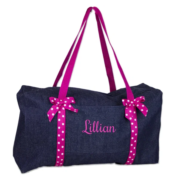 Embroidered Pink Denim Duffle