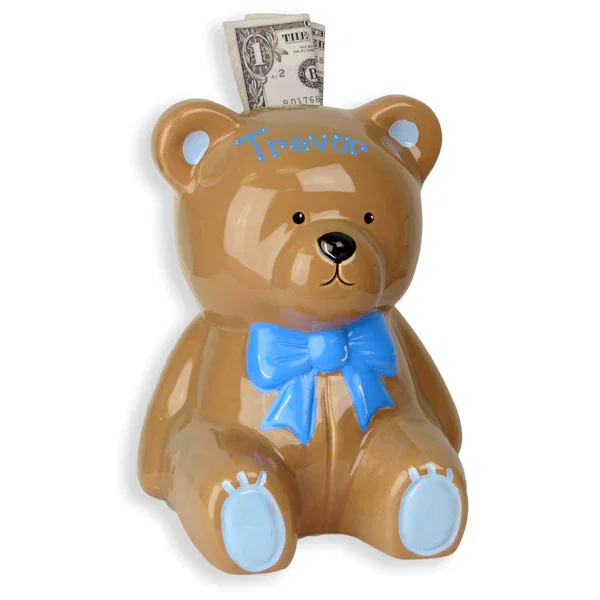 Personalized Teddy Bear Bank - lt blue