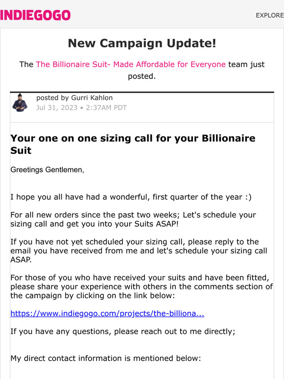 Indiegogo 📢 Update 83 from The Billionaire Suit Made Affordable for