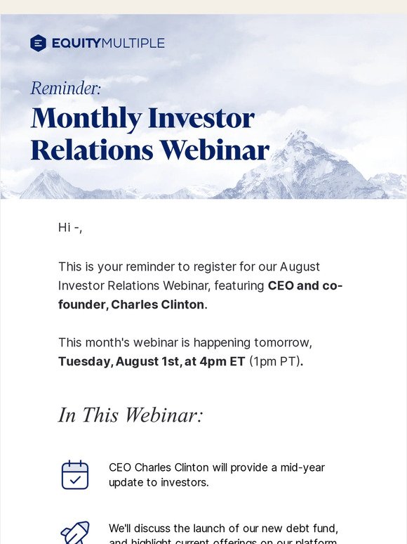 —, Investor Relations Webinar Tomorrow