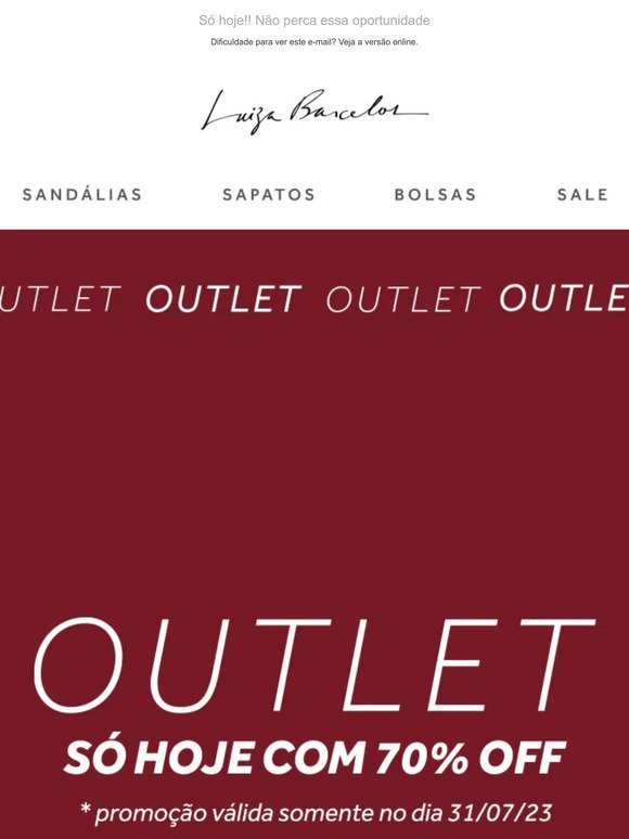 70% OFF no OUTLET