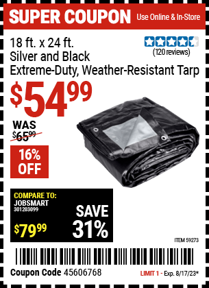 HFT: 18 ft. x 24 ft. Silver and Black Extreme-Duty, Weather-Resistant Tarp