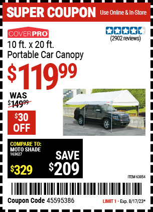 COVERPRO: 10 Ft. x 20 Ft. Portable Car Canopy