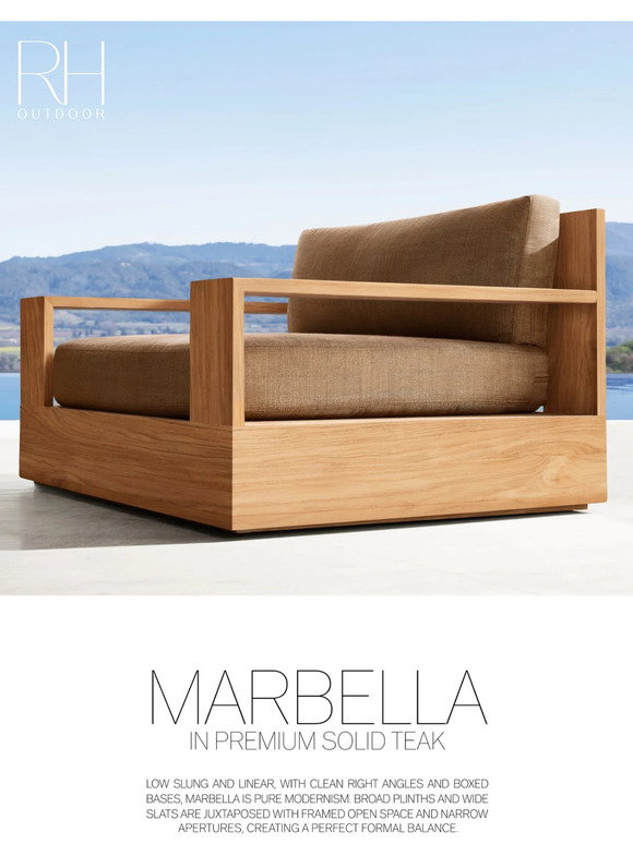 Restoration Hardware The Marbella Outdoor Collection in Handcrafted Aluminum & Solid Teak Milled