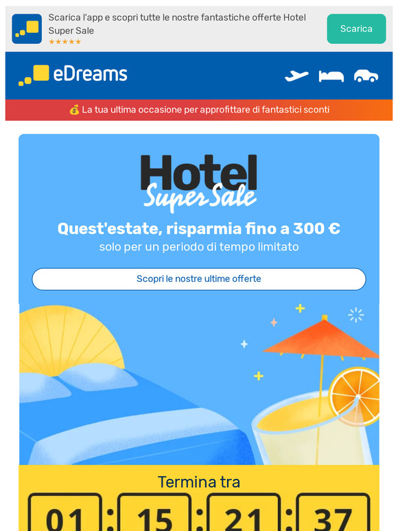 ⏲ Ultima occasione per risparmiare fino a 300 € sulla prenotazione dell'hotel