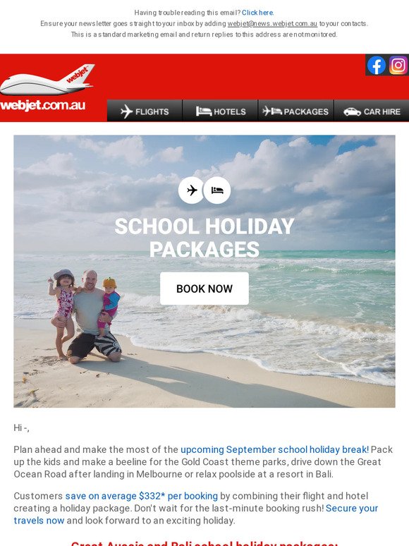 School holiday packages: $489 for flights + 5 nights in Melbourne!