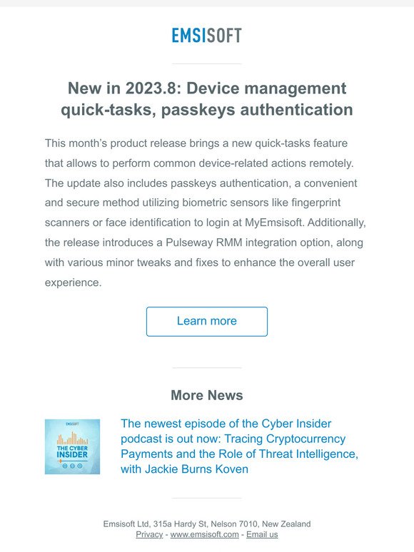 New in 2023.8: Device management quick-tasks, passkeys authentication