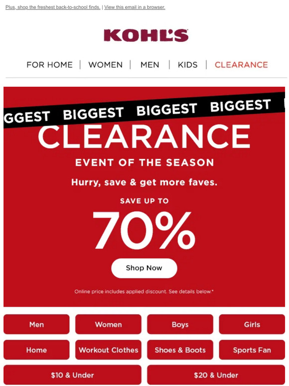 Kohl's IT'S HERE! Shop the Biggest Clearance Event of the Season 👀