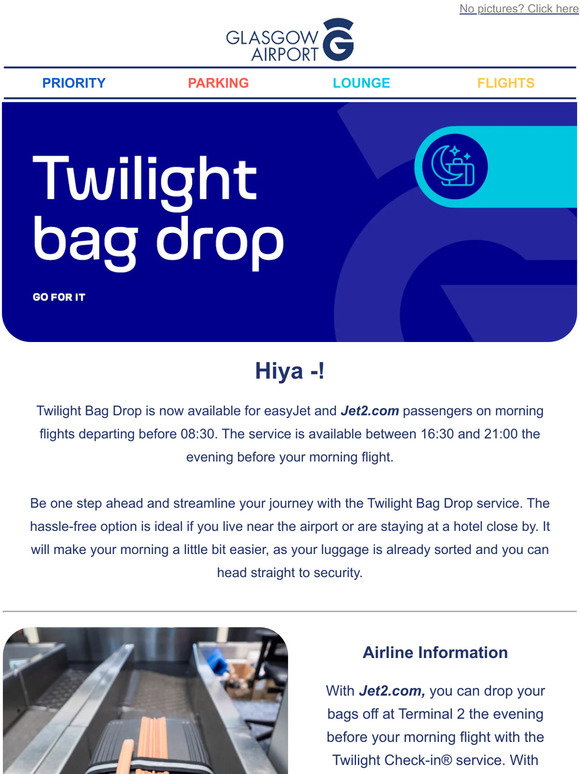 Glasgow Airport: Be one step ahead with Twilight Bag Drop — 🧳 | Milled