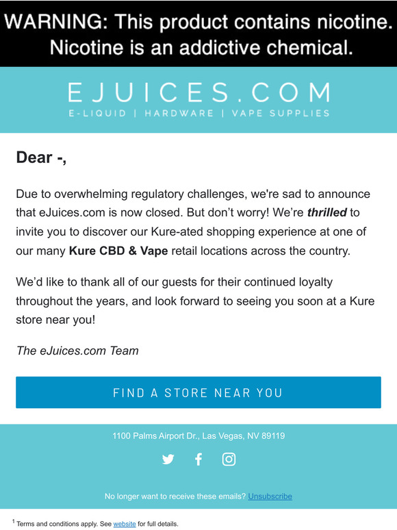 ejuices: We're sad to announce that eJuices.com is now closed