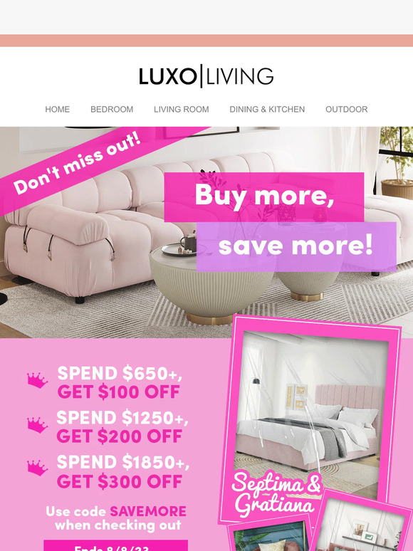 Pay Less for Designer Furniture. SAVEMORE promo ends soon!