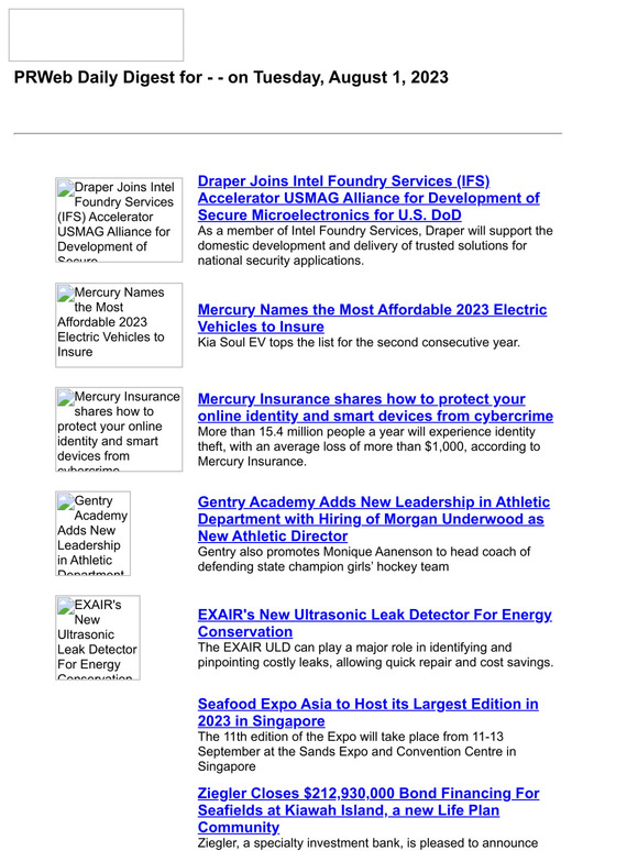 PRWeb Daily Digest for — — on Tuesday, August 1, 2023