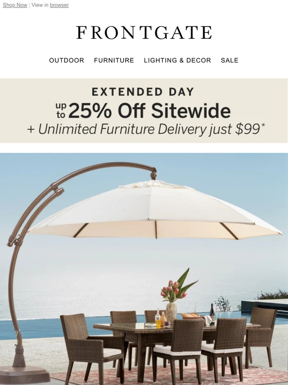 Last Chance! Up to 25% off sitewide + $99 unlimited furniture delivery ends at midnight.