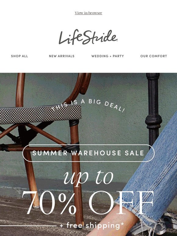 SUMMER WAREHOUSE SALE! Up to 70% off + Free shipping