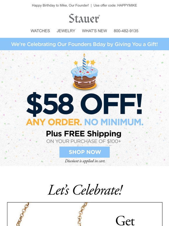 $58 Shopping Credit + FREE shipping* | Founder's Day Discount