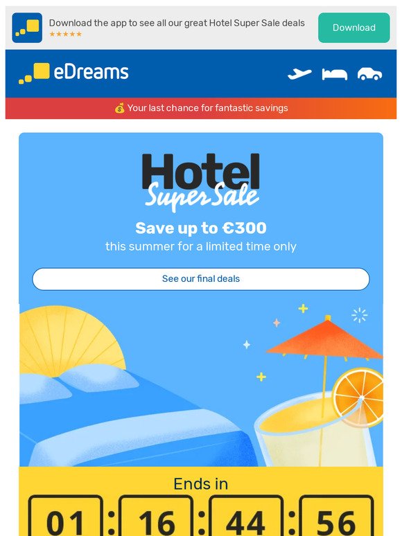 ⏲ Last chance to save up to €300 on your hotel booking