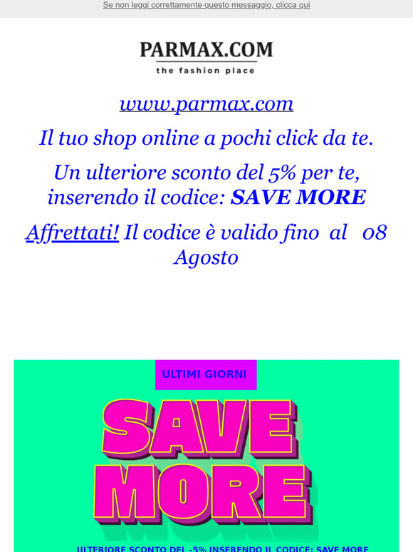 Solo per te un codice sconto su www.parmax.com.
