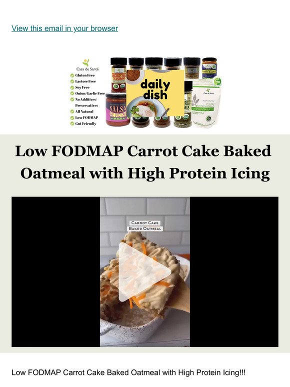 Low FODMAP Carrot Cake Baked Oatmeal with High Protein Icing