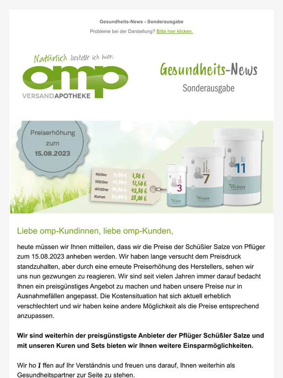 Preisanpassung Schüßler Salze