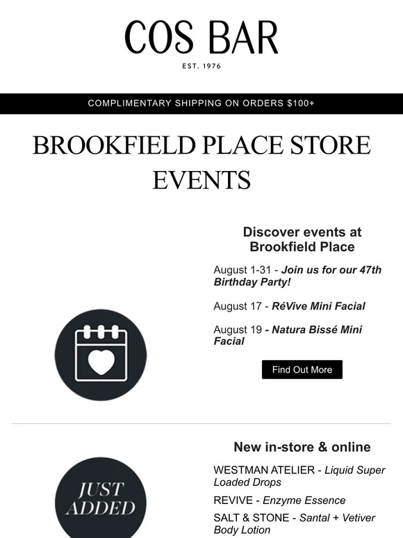Cos Bar Brookfield Place events you'll LOVE Milled