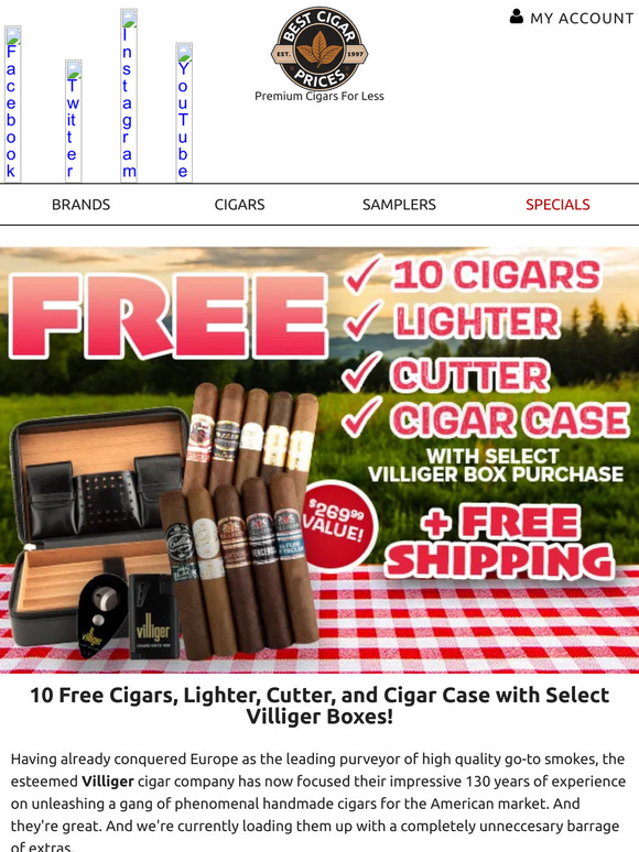 Best Cigar Prices 🟡 10 Free Cigars, Lighter, Cutter, + Cigar Case with