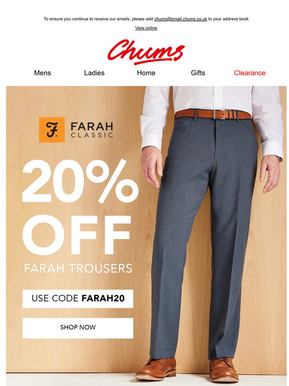 Classic Mens Farah Trousers from the Chums Winter Catalogue  Chums  PRLog