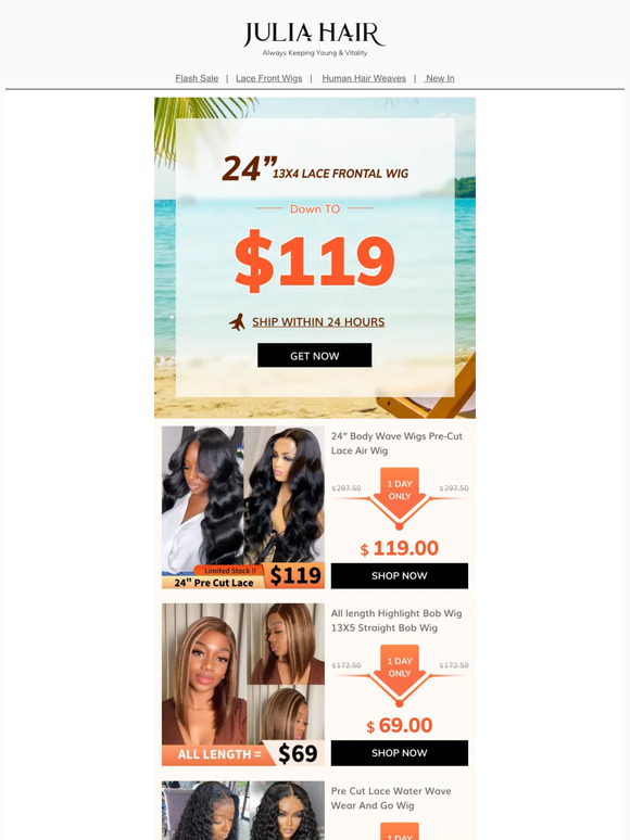 Markdown Wednesday SALE| $119 get 24" Pre-cut Lace Wig