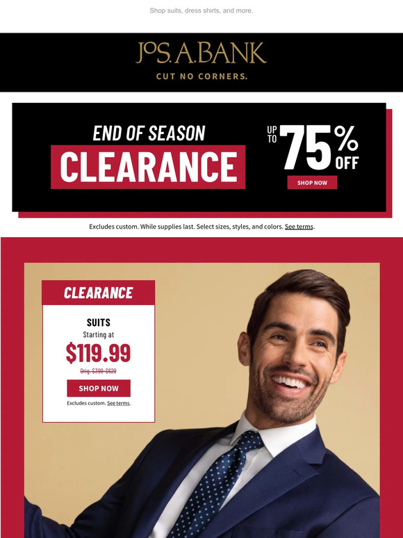 JoS A. Bank Ontheclock styles, on clearance now. Milled