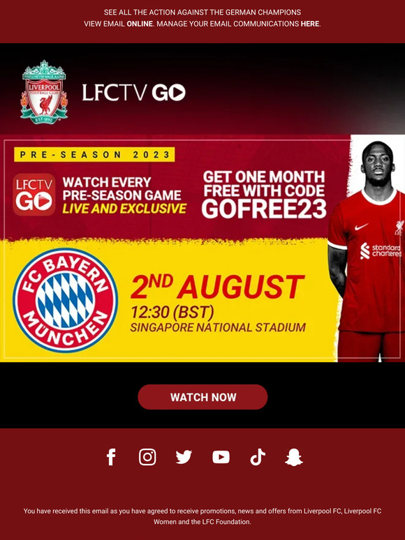 Liverpool FC US: Watch LFC v Bayern Munich LIVE today on LFCTV GO | Milled