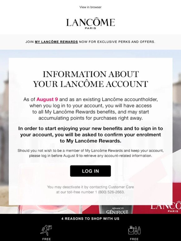 Information about your Lancôme.ca Account