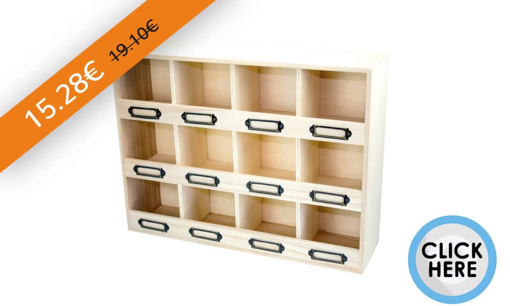 Petit Casier en bois 12 cases porte-étiquettes 41,5 x 31 x 11 cm