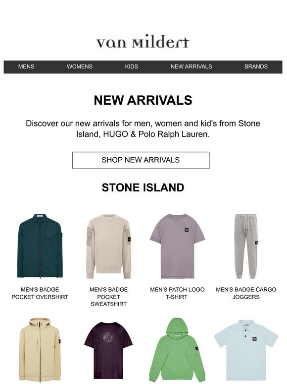 New In: Stone Island, HUGO & Polo Ralph Lauren.