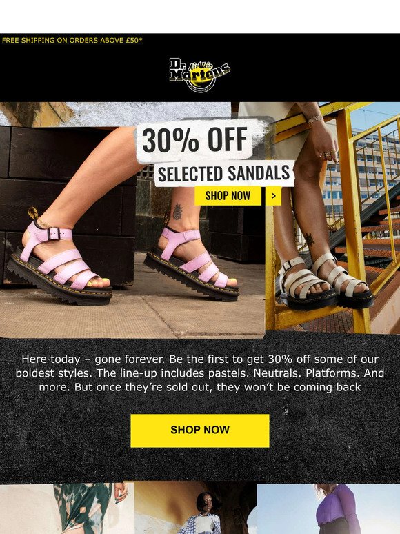 Be the first: 30% off sandals