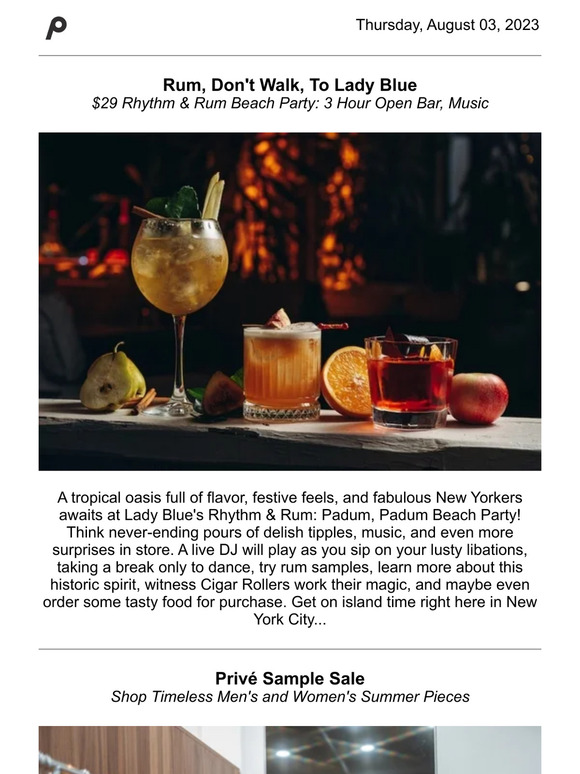 Rum To The Beach, Burn 1,100 Calories, Privé Sample Sale, National Beer Day, Taco Time, & More...