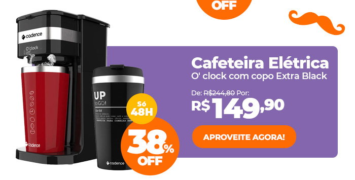 Cafeteira Elétrica Cadence O' clock com Copo Extra Black